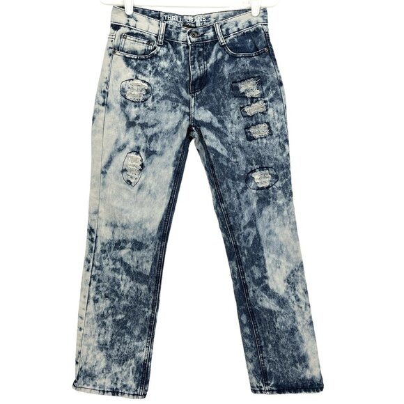 Thrill Jeans Boys Denim Jeans Size 12 Distressed Skinny Acid Wash Blue Straight - Picture 1 of 10